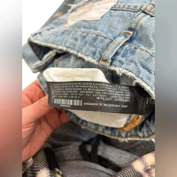 Zara Distressed Destroyed Mixed Patchwork Festival Customized Premium Jeans Sz 2 - Picture 10 of 13
